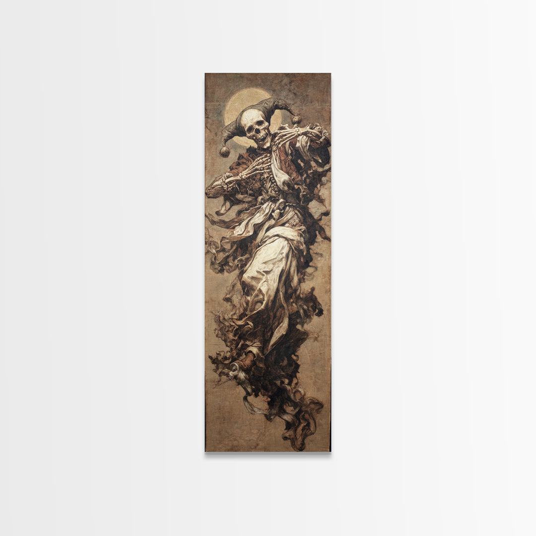 The Phantom Jester, Dark Renaissance Art, Tall Narrow Wall Art, Dark Fantasy Wall Art, Framed Canvas Print, Halloween Wall Art