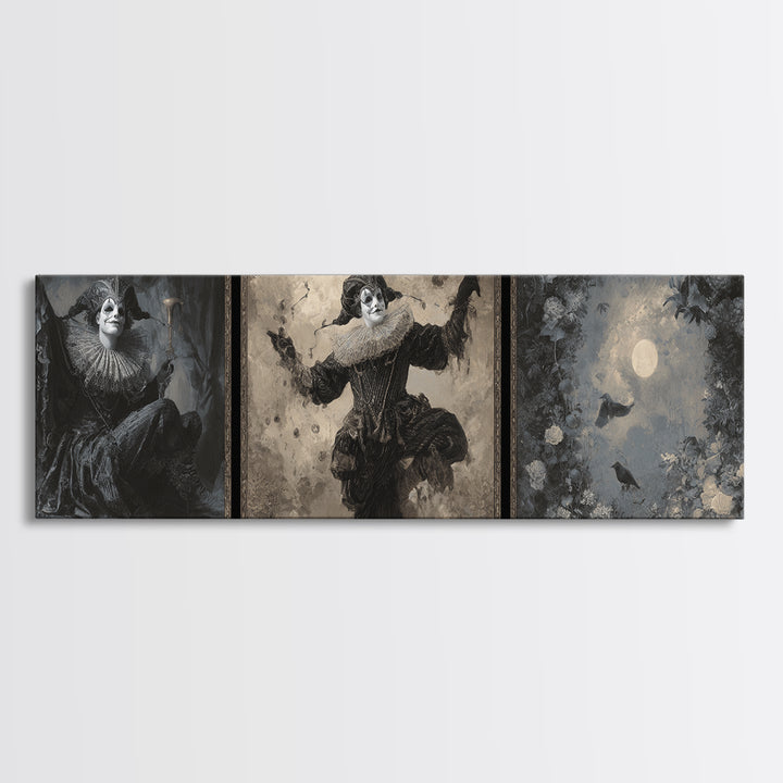 The Phantom Jester, Symbolist Dream Art, Extra Wide Wall Art, Macabre Wall Art, Framed Canvas Print, Halloween Wall Art