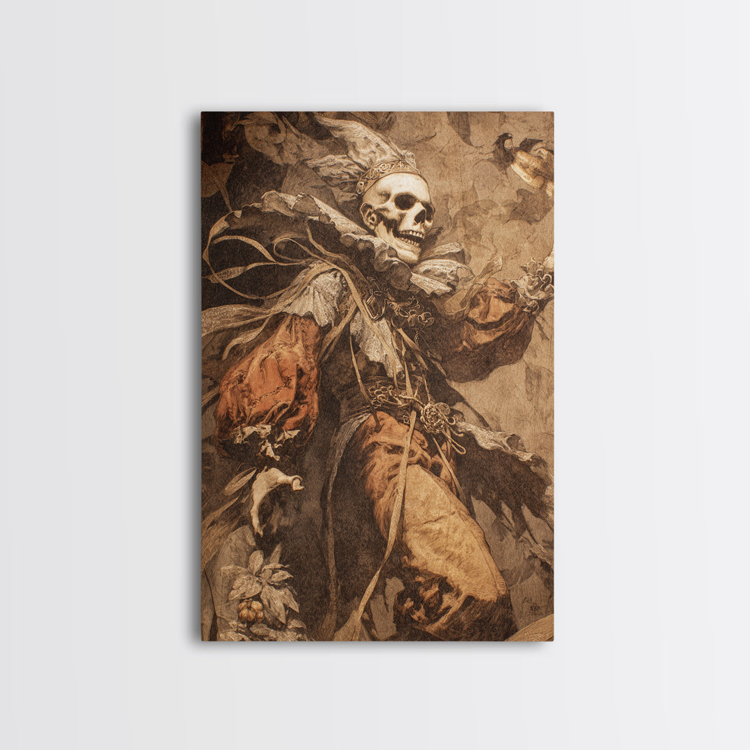 The Phantom Jester, Ornate Symbolist Art, Vertical Wall Art, Dark Fantasy Wall Art, Framed Canvas Print, Halloween Wall Art