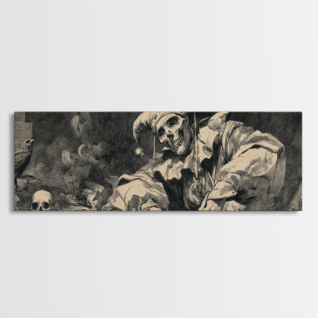 The Phantom Jester, Decadent Gothic Art, Extra Wide Wall Art, Dark Fantasy Wall Art, Framed Canvas Print, Halloween Wall Art