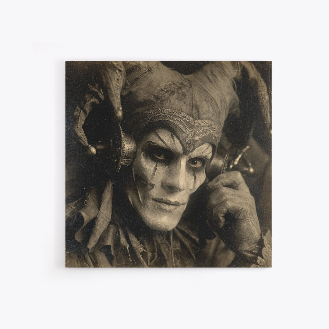The Phantom Jester, Dark Symbolist Art, Square Wall Art, Gothic Horror Wall Art, Framed Canvas Print, Halloween Wall Art