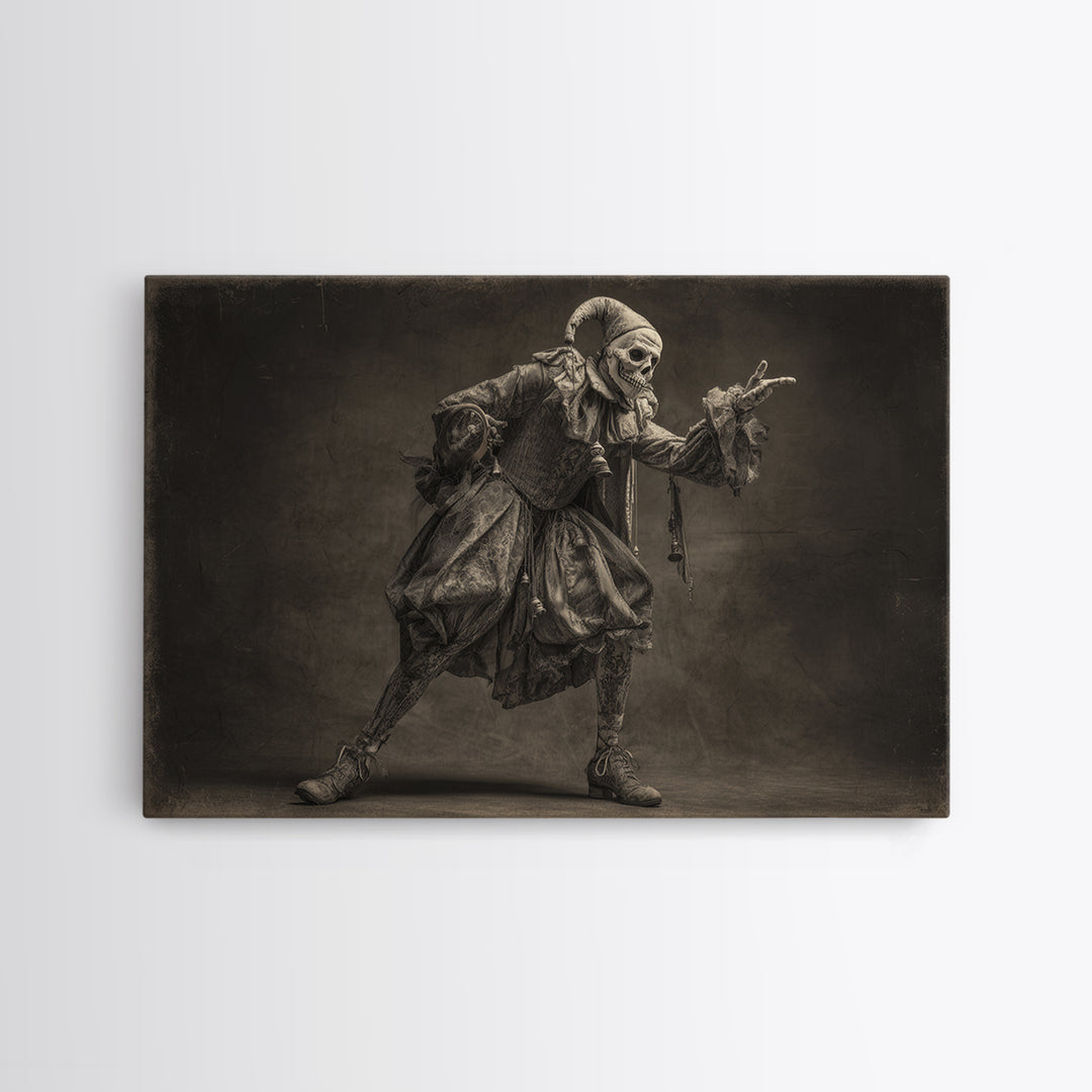 The Phantom Jester, Expressionist Nightmare Art, Landscape Wall Art, Dark Halloween Decor, Framed Canvas Print, Halloween Wall Art