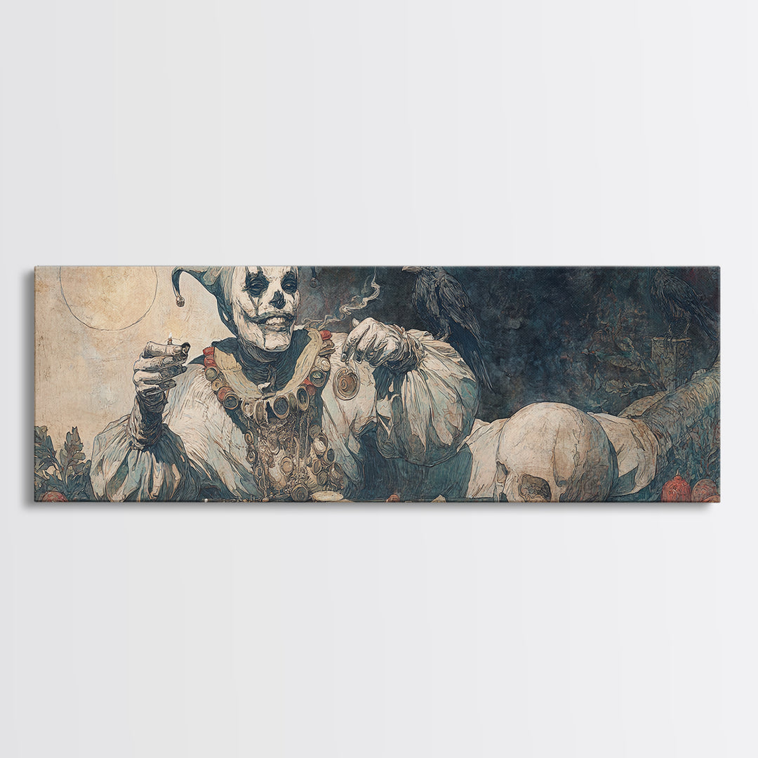 The Phantom Jester, Expressionist Gothic Art, Extra Wide Wall Art, Dark Fantasy Wall Art, Canvas Print, Halloween Wall Art, Halloween Decor