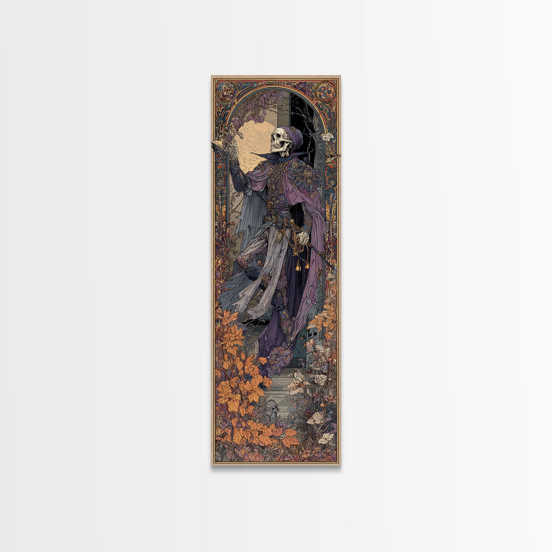 The Phantom Jester, Stained Glass Gothic Art, Tall Narrow Wall Art, Macabre Wall Art, Canvas Print, Halloween Wall Art, Spooky Wall Decor
