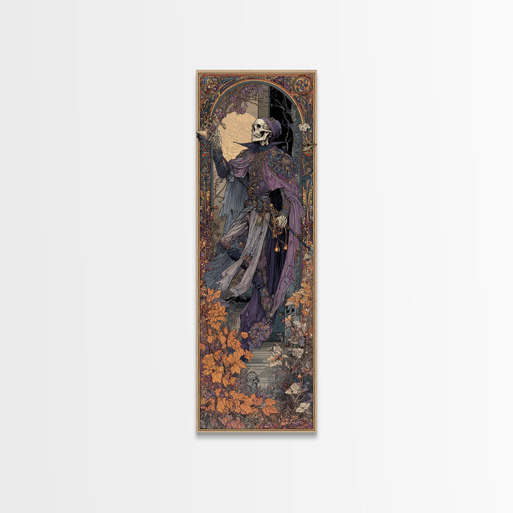 The Phantom Jester, Stained Glass Gothic Art, Tall Narrow Wall Art, Macabre Wall Art, Canvas Print, Halloween Wall Art, Spooky Wall Decor