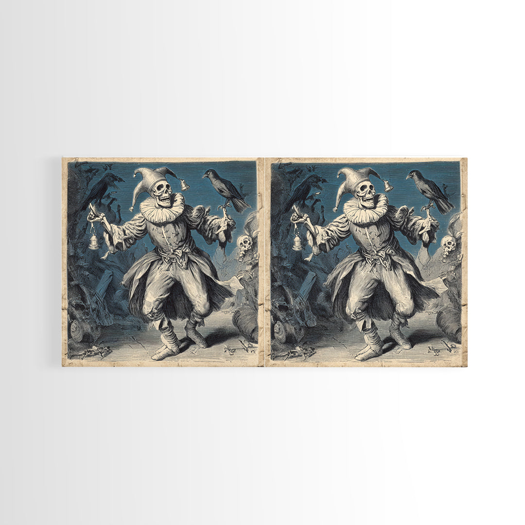 The Phantom Jester, Macabre Folk Print Art, Wide Panoramic Art, Gothic Horror Wall Art, Canvas Print, Halloween Wall Art