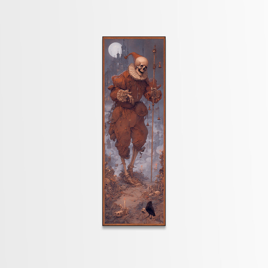 The Phantom Jester, Surreal Apocalyptic Art, Tall Narrow Wall Art, Macabre Wall Art, Canvas Print, Halloween Wall Art