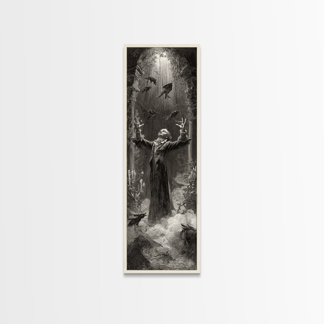 The Marionette Master, Gothic Engraving Art, Tall Narrow Wall Art, Macabre Wall Art, Canvas Print, Halloween Wall Art