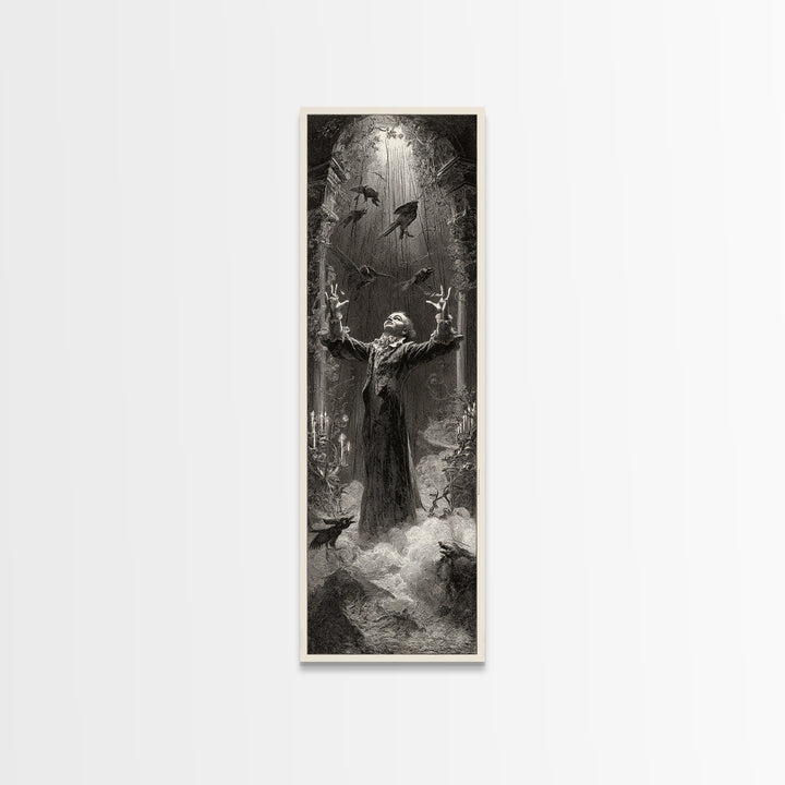 The Marionette Master, Gothic Engraving Art, Tall Narrow Wall Art, Macabre Wall Art, Canvas Print, Halloween Wall Art