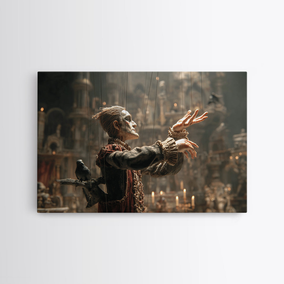 The Marionette Master, Medieval Grotesque Art, Landscape Wall Art, Dark Fantasy Wall Art, Framed Canvas Print, Halloween Wall Art