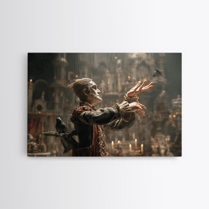 The Marionette Master, Medieval Grotesque Art, Landscape Wall Art, Dark Fantasy Wall Art, Framed Canvas Print, Halloween Wall Art