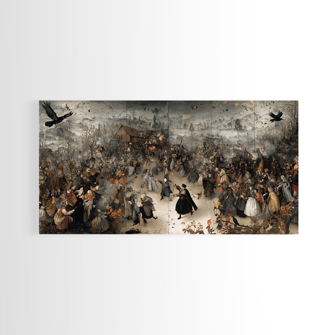 The Marionette Master, Northern Renaissance Horror, Wide Panoramic Art, Dark Halloween Decor, Canvas Print, Halloween Wall Art