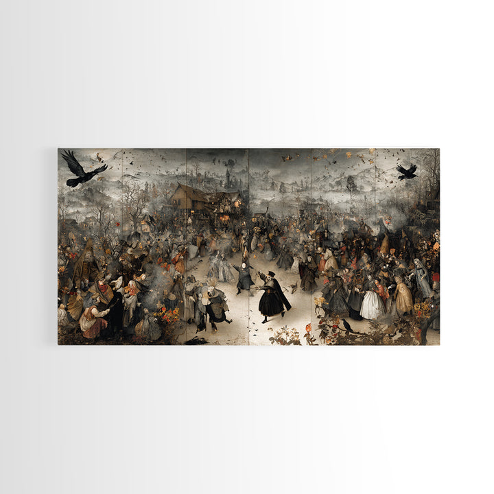The Marionette Master, Northern Renaissance Horror, Wide Panoramic Art, Dark Halloween Decor, Canvas Print, Halloween Wall Art