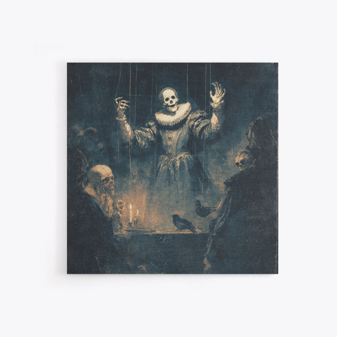 The Marionette Master, Danse Macabre Art, Square Wall Art, Dark Halloween Decor, Framed Canvas Print, Halloween Wall Art