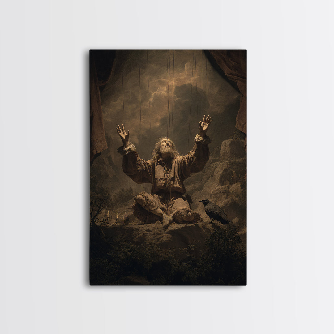 The Marionette Master, Baroque Witchcraft Art, Vertical Wall Art, Dark Halloween Decor, Canvas Print, Halloween Wall Art