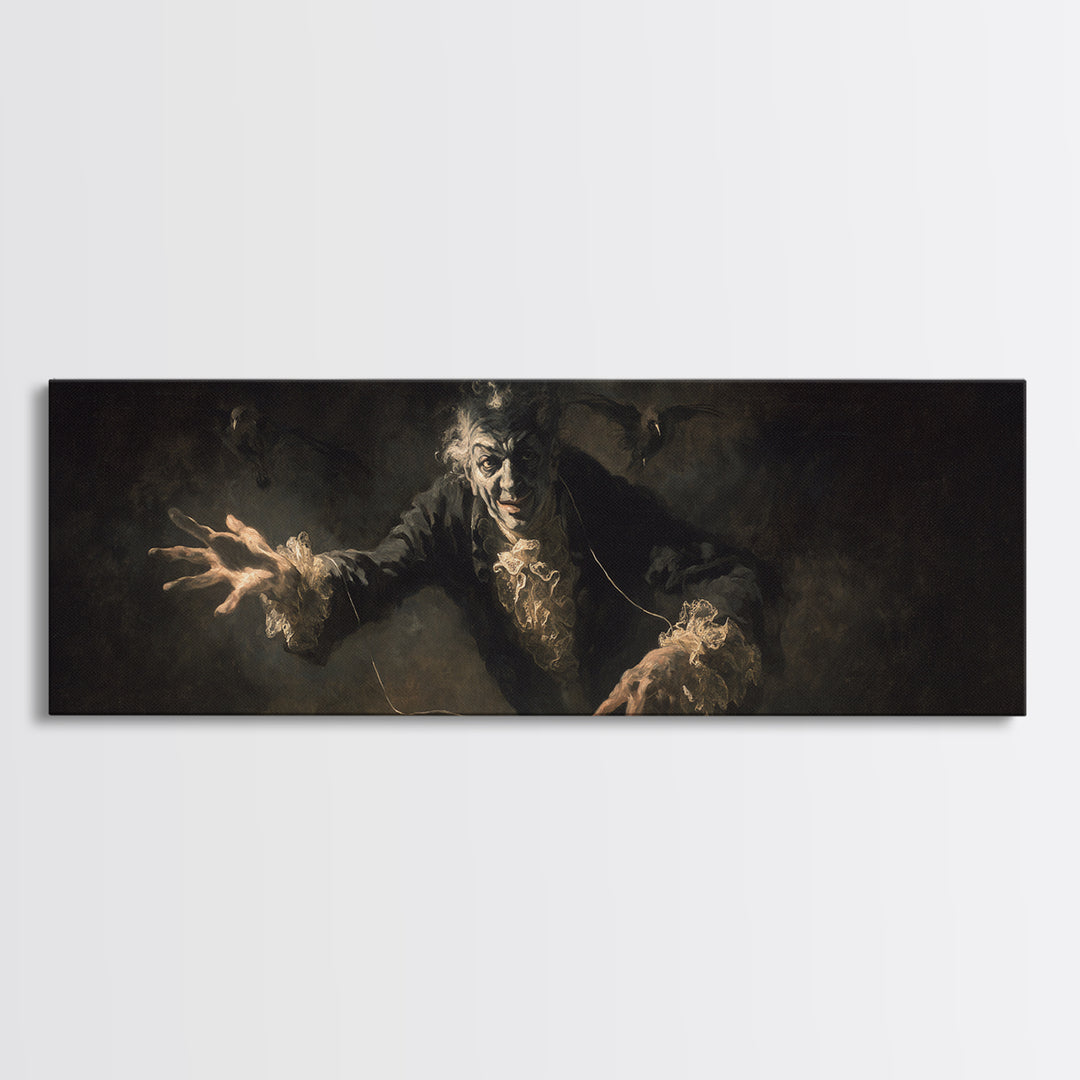 The Marionette Master, Dark Romantic Horror Art, Extra Wide Wall Art, Macabre Wall Art, Framed Canvas Print, Halloween Wall Art