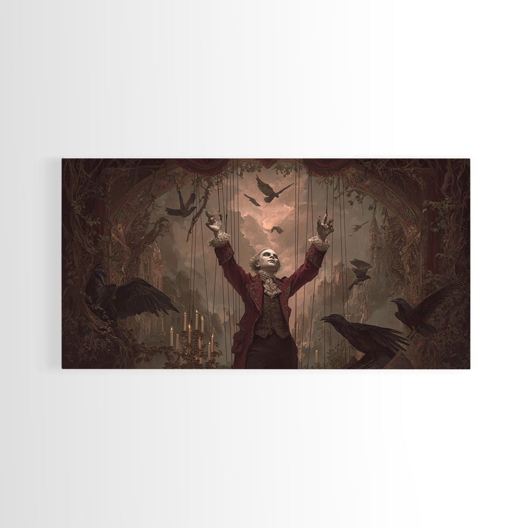 The Marionette Master, Apocalyptic Romantic Art, Wide Panoramic Art, Gothic Horror Wall Art, Canvas Print, Halloween Wall Art