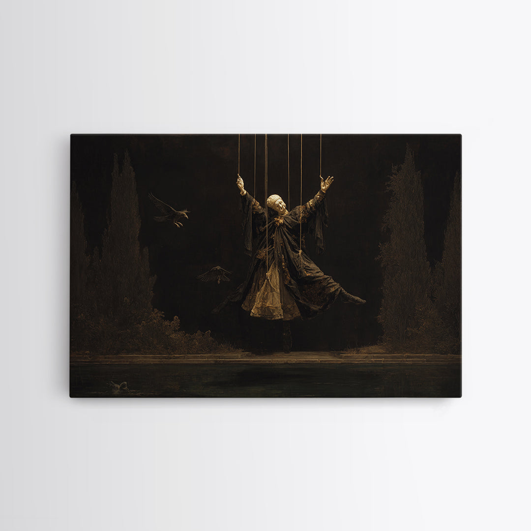 The Marionette Master, Symbolist Gothic Landscape, Landscape Wall Art, Dark Fantasy Wall Art, Framed Canvas Print, Halloween Wall Art