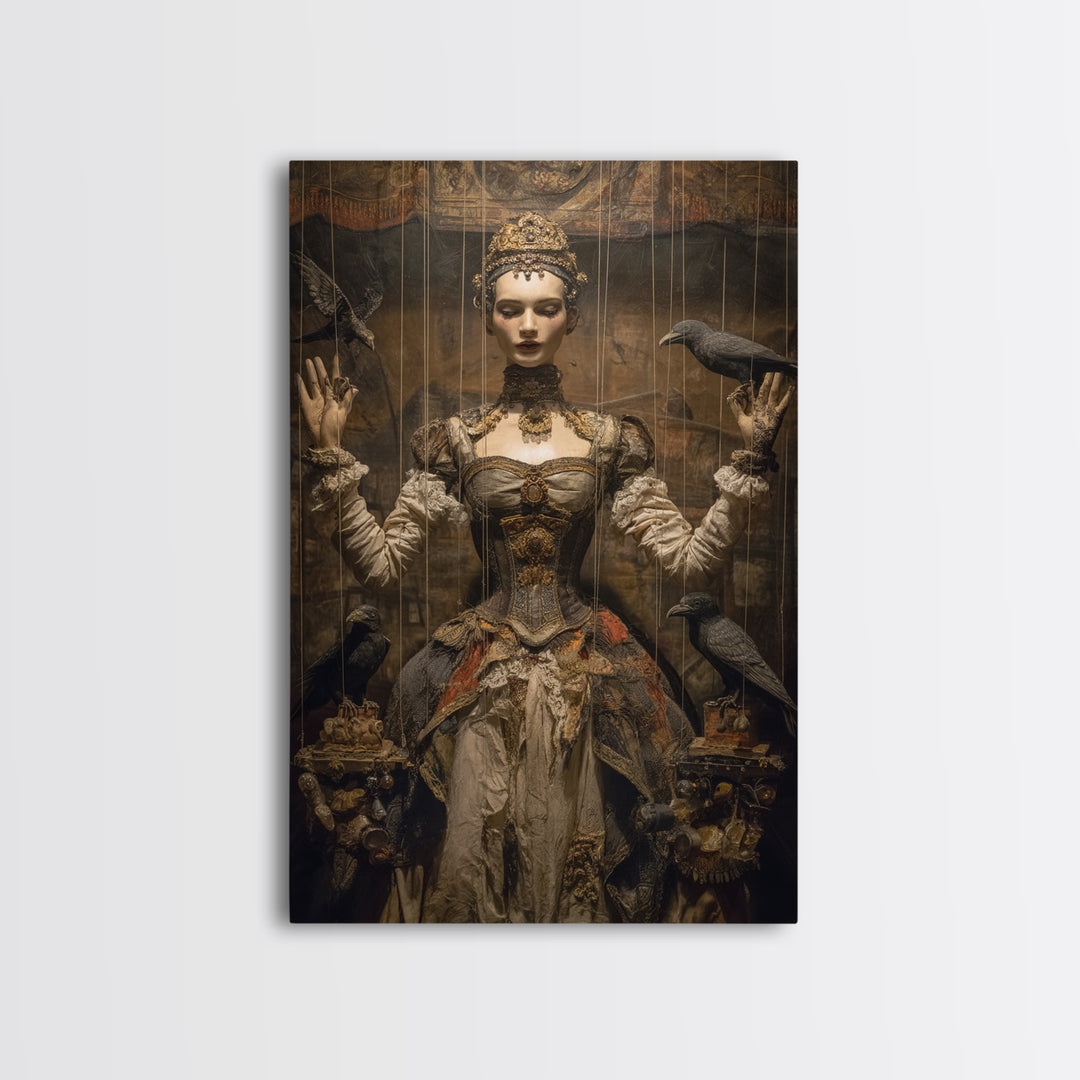 The Marionette Master, Ornate Symbolist Art, Vertical Wall Art, Dark Halloween Decor, Canvas Print, Halloween Wall Art