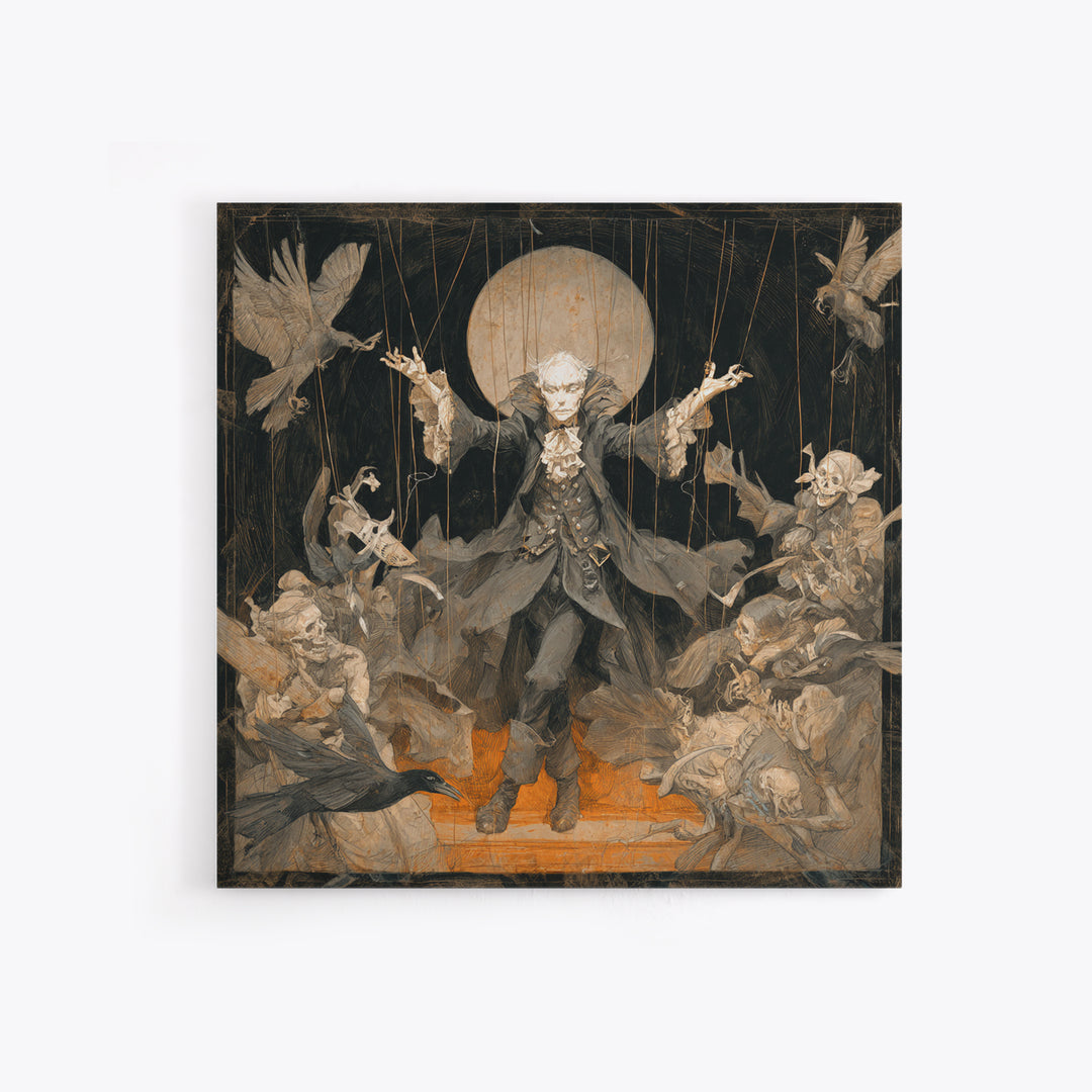 The Marionette Master, Decadent Gothic Art, Square Wall Art, Macabre Wall Art, Framed Canvas Print, Halloween Wall Art