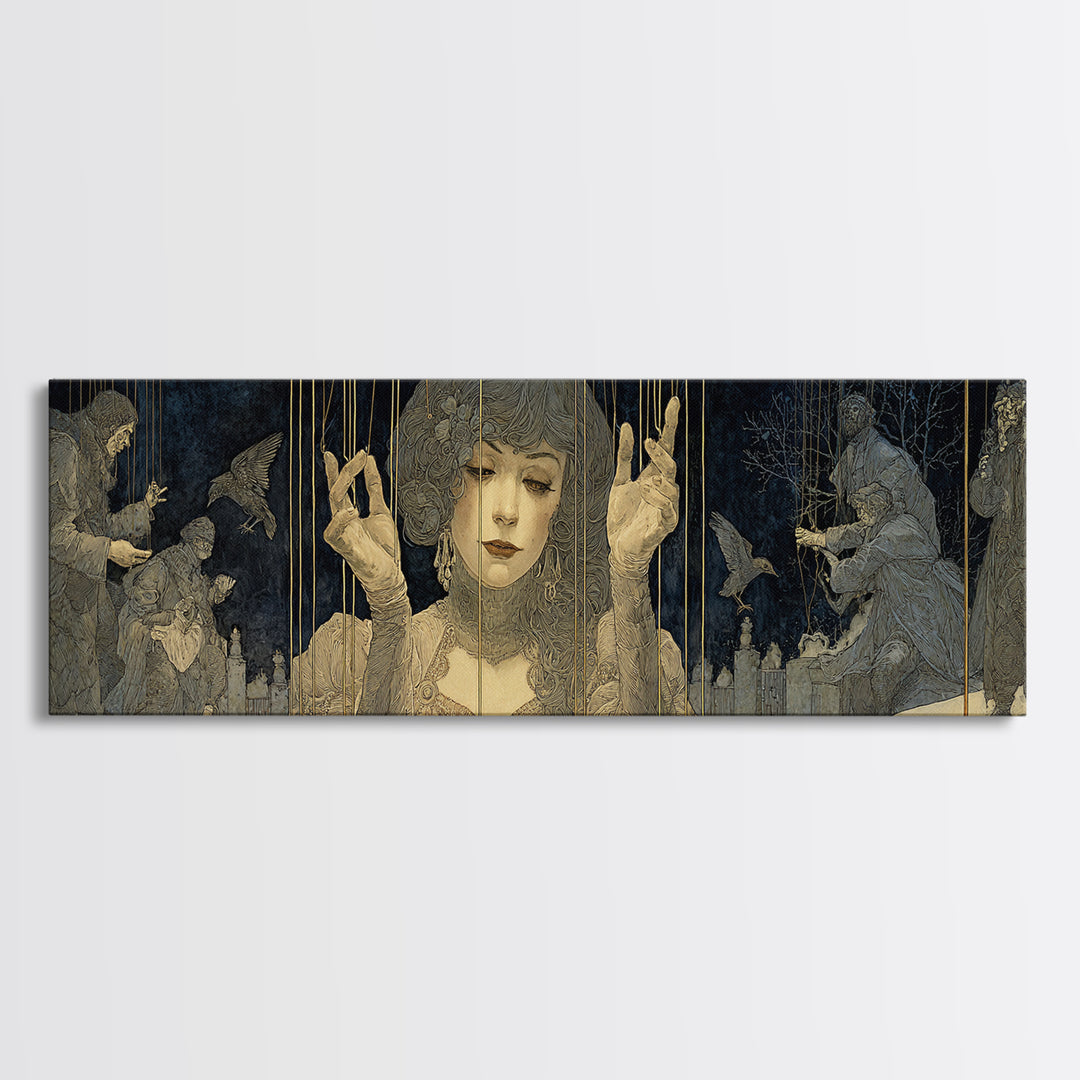 The Marionette Master, Symbolist Death Art, Extra Wide Wall Art, Macabre Wall Art, Canvas Print, Halloween Wall Art, Halloween Decor