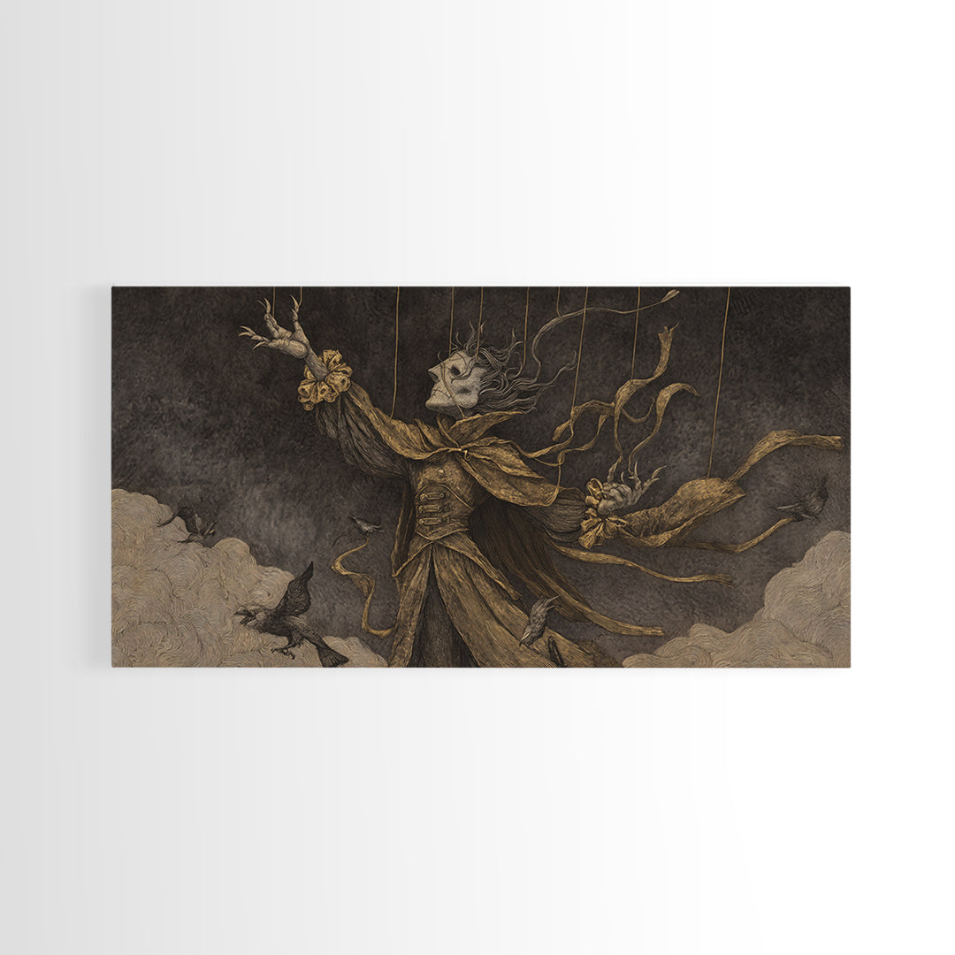 The Marionette Master, Expressionist Nightmare Art, Wide Panoramic Art, Dark Fantasy Wall Art, Canvas Print, Halloween Wall Art