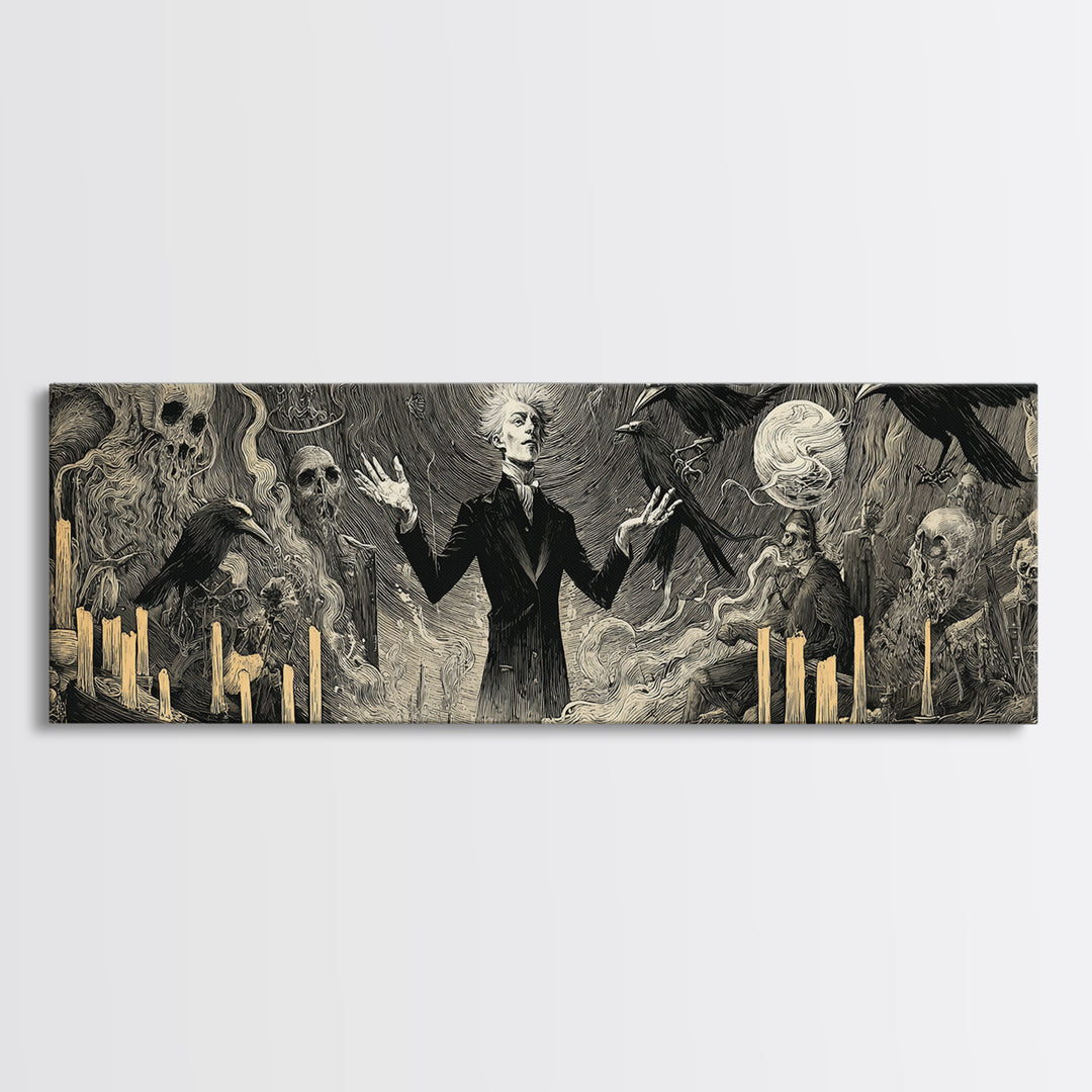 The Marionette Master, Expressionist Gothic Art, Extra Wide Wall Art, Macabre Wall Art, Framed Canvas Print, Halloween Wall Art