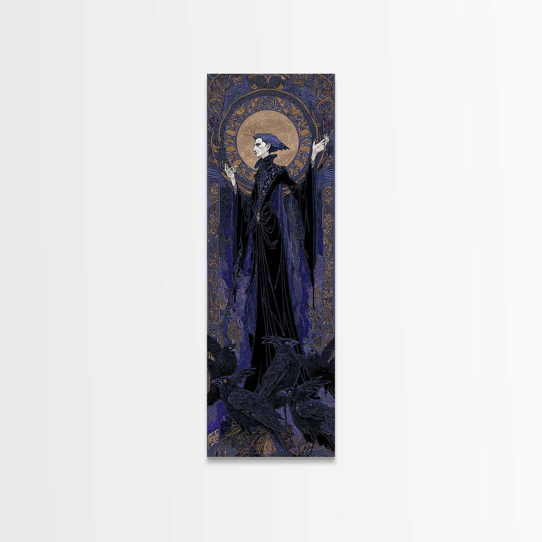 The Marionette Master, Stained Glass Gothic Art, Tall Narrow Wall Art, Dark Halloween Decor, Canvas Print, Halloween Wall Art