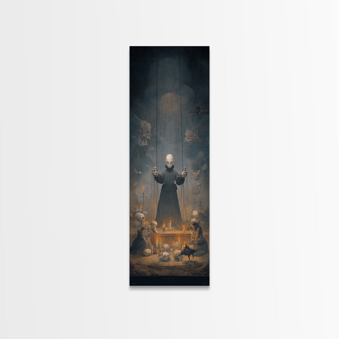 The Marionette Master, Surreal Apocalyptic Art, Tall Narrow Wall Art, Gothic Horror Wall Art, Framed Canvas Print