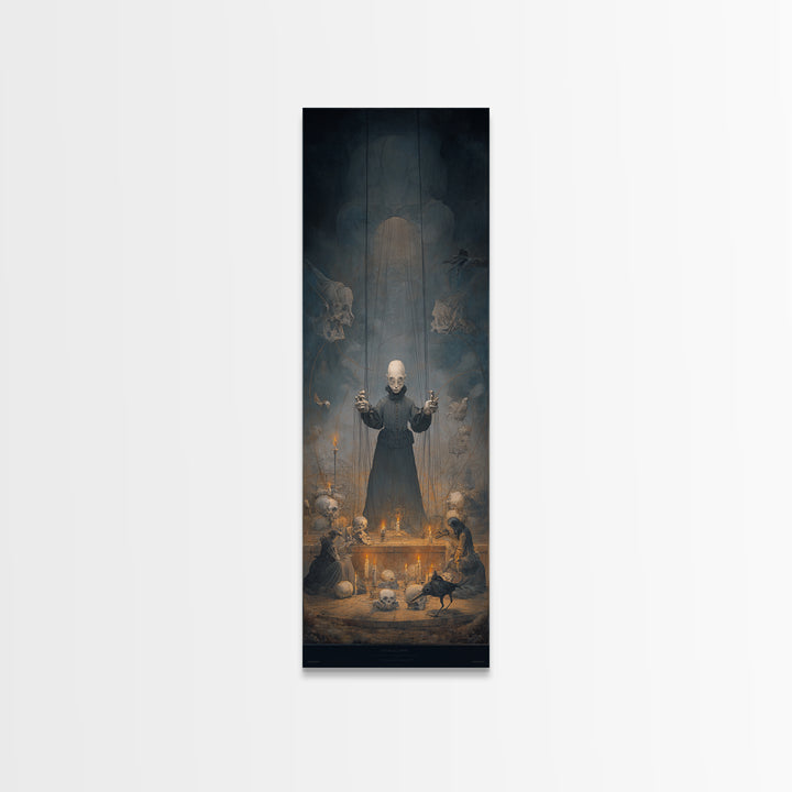 The Marionette Master, Surreal Apocalyptic Art, Tall Narrow Wall Art, Gothic Horror Wall Art, Framed Canvas Print