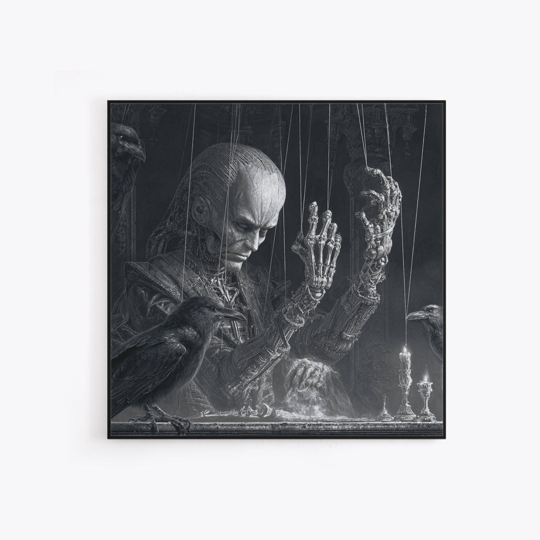 The Marionette Master, Biomechanical Horror Art, Square Wall Art, Dark Halloween Decor, Framed Canvas Print, Halloween Wall Art