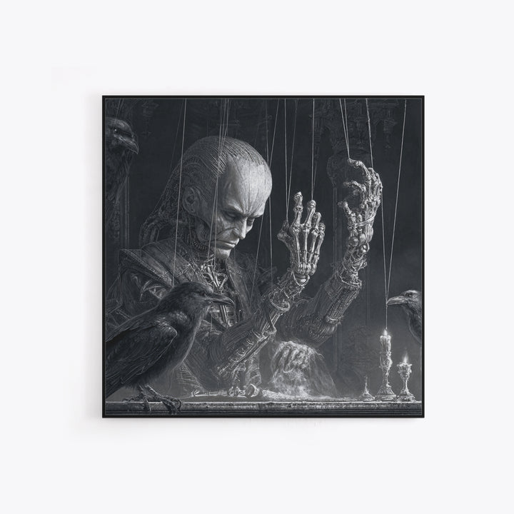 The Marionette Master, Biomechanical Horror Art, Square Wall Art, Dark Halloween Decor, Framed Canvas Print, Halloween Wall Art