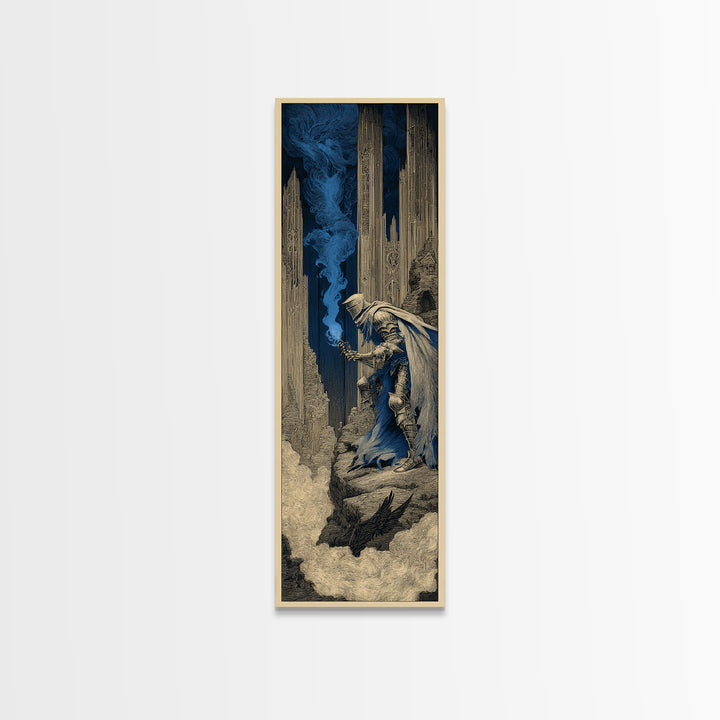 The Spectral Knight, Gothic Engraving Art, Tall Narrow Wall Art, Dark Halloween Decor, Canvas Print, Halloween Wall Art