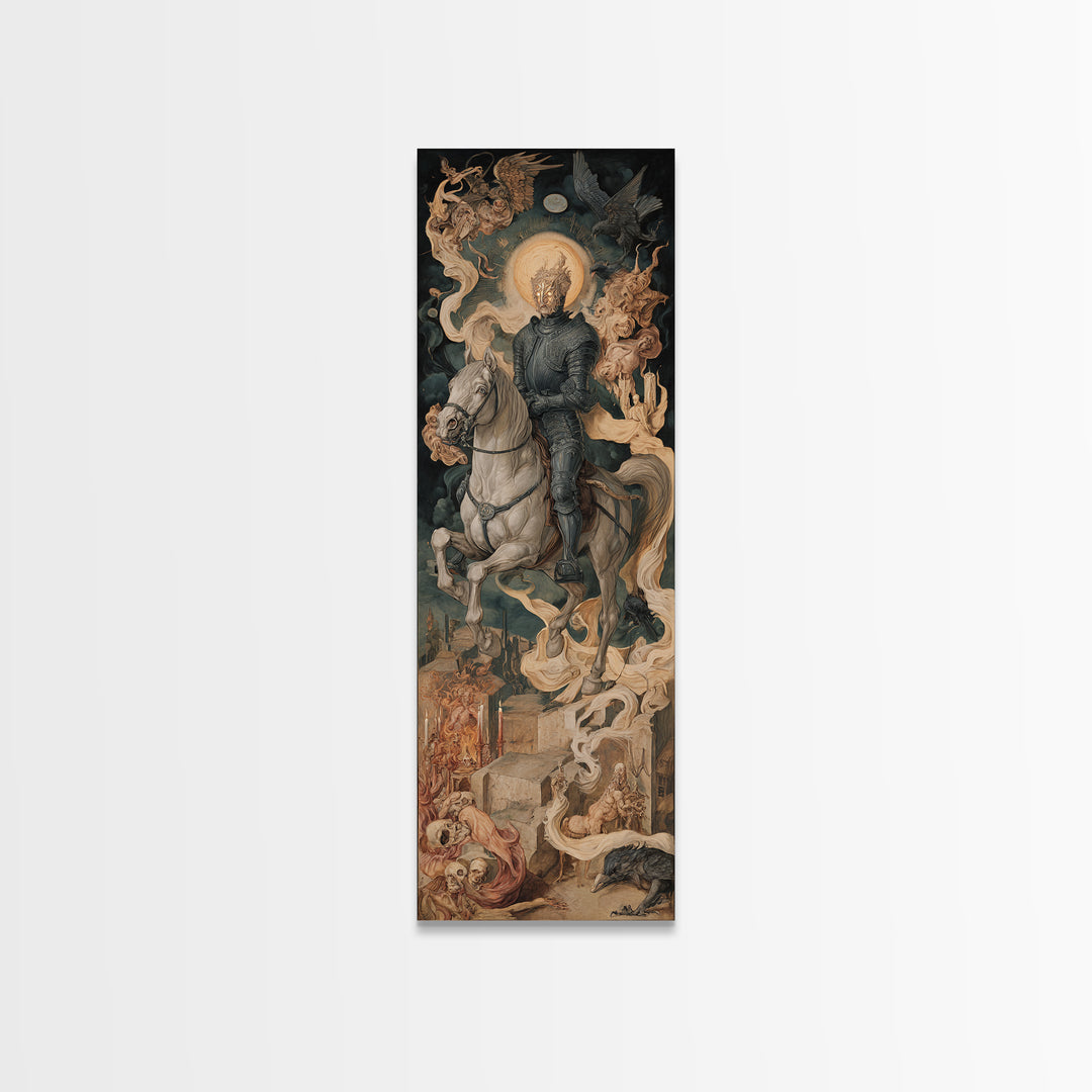 The Spectral Knight, Dark Renaissance Art, Tall Narrow Wall Art, Dark Halloween Decor, Canvas Print, Halloween Wall Art