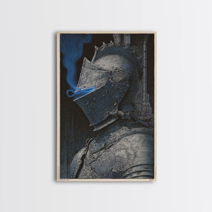 The Spectral Knight, Renaissance Engraving Art, Vertical Wall Art, Dark Fantasy Wall Art, Canvas Print, Halloween Wall Art