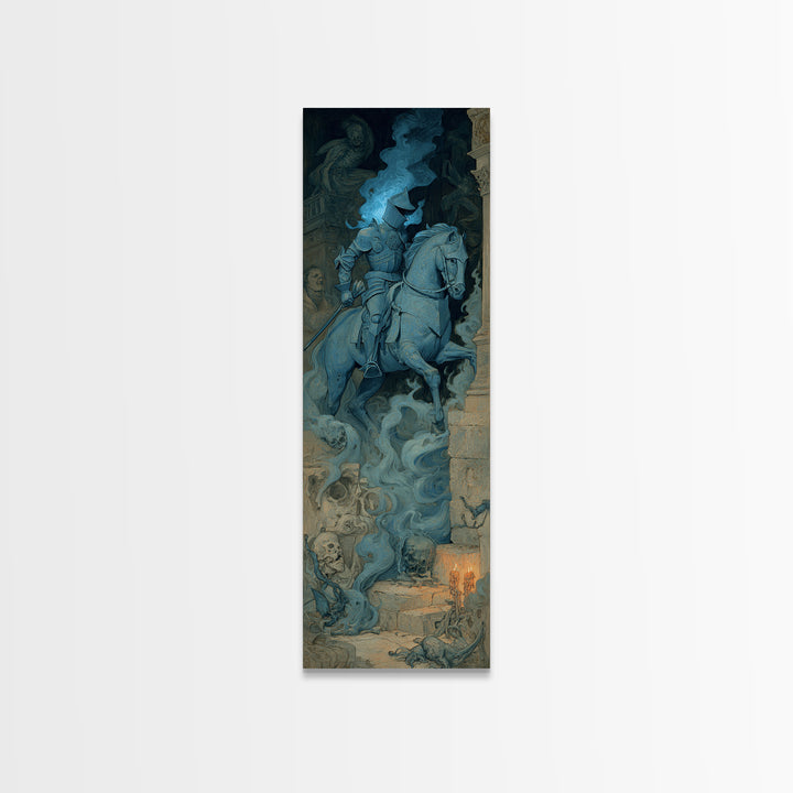 The Spectral Knight, Gothic Nightmare Art, Tall Narrow Wall Art, Macabre Wall Art, Framed Canvas Print, Halloween Wall Art