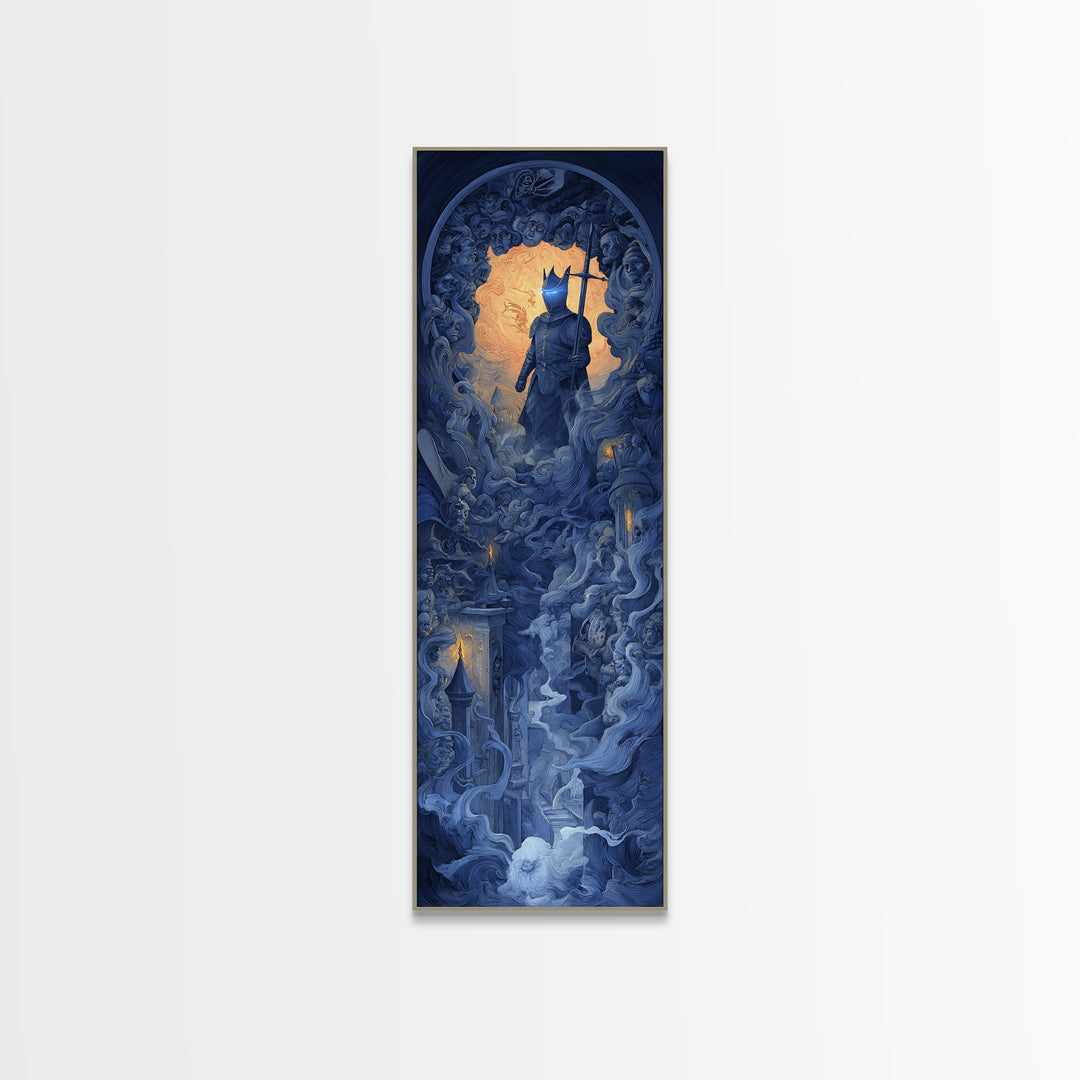 The Spectral Knight, Visionary Gothic Art, Tall Narrow Wall Art, Macabre Wall Art, Canvas Print, Halloween Wall Art