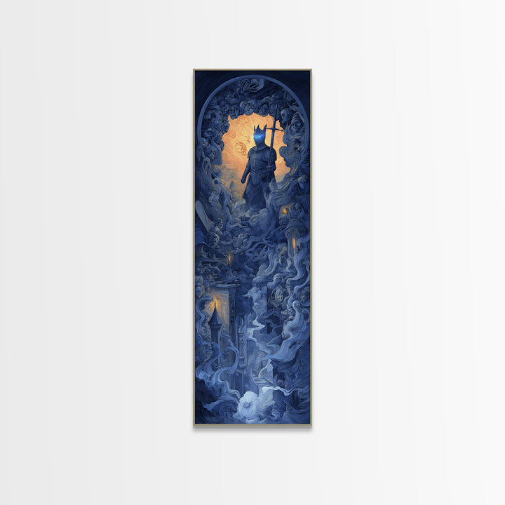 The Spectral Knight, Visionary Gothic Art, Tall Narrow Wall Art, Macabre Wall Art, Canvas Print, Halloween Wall Art