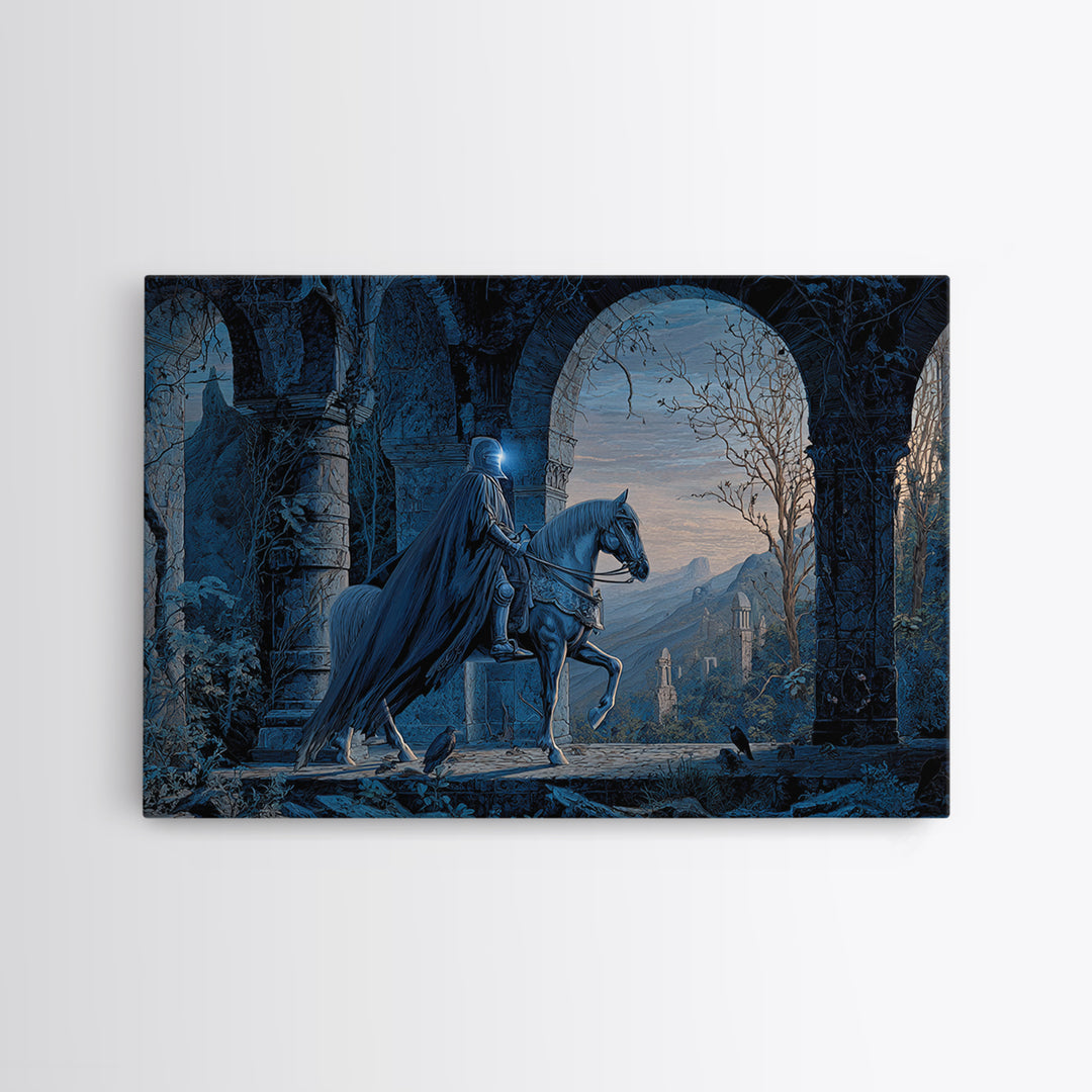 The Spectral Knight, Romantic Gothic Landscape, Landscape Wall Art, Dark Halloween Decor, Framed Canvas Print, Halloween Wall Art