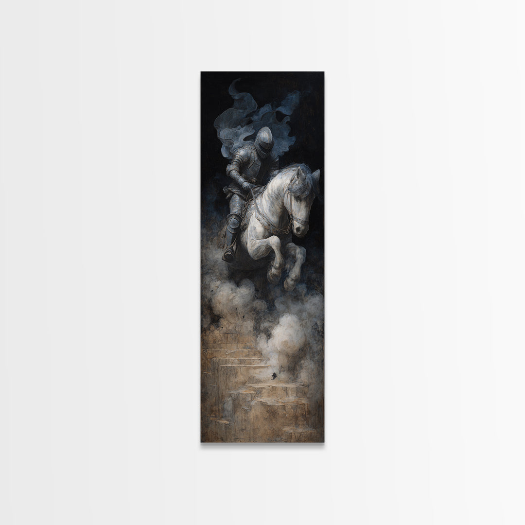 The Spectral Knight, Symbolist Dream Art, Tall Narrow Wall Art, Dark Halloween Decor, Framed Canvas Print, Halloween Wall Art