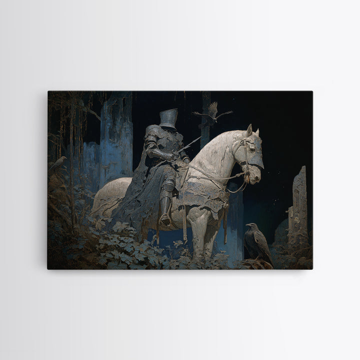 The Spectral Knight, Symbolist Gothic Landscape, Landscape Wall Art, Gothic Horror Wall Art, Canvas Print, Halloween Wall Art