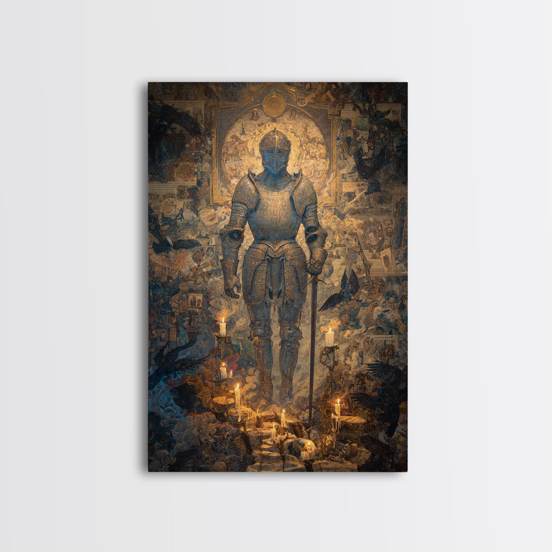 The Spectral Knight, Ornate Symbolist Art, Vertical Wall Art, Dark Halloween Decor, Canvas Print, Halloween Wall Art