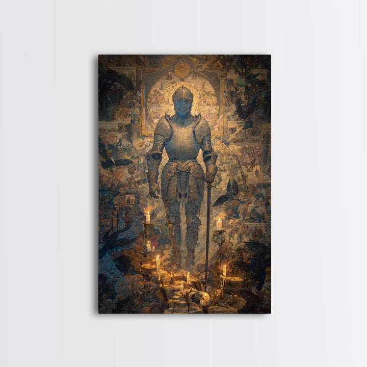 The Spectral Knight, Ornate Symbolist Art, Vertical Wall Art, Dark Halloween Decor, Canvas Print, Halloween Wall Art