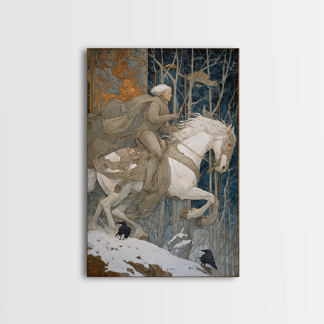 The Spectral Knight, Symbolist Death Art, Vertical Wall Art, Dark Halloween Decor, Canvas Print, Halloween Wall Art