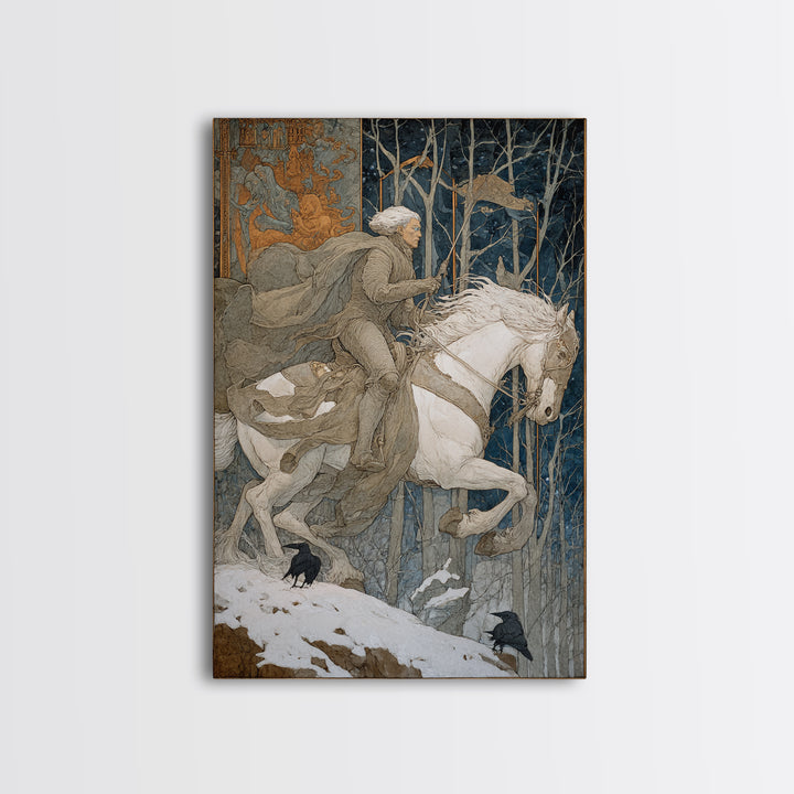 The Spectral Knight, Symbolist Death Art, Vertical Wall Art, Dark Halloween Decor, Canvas Print, Halloween Wall Art