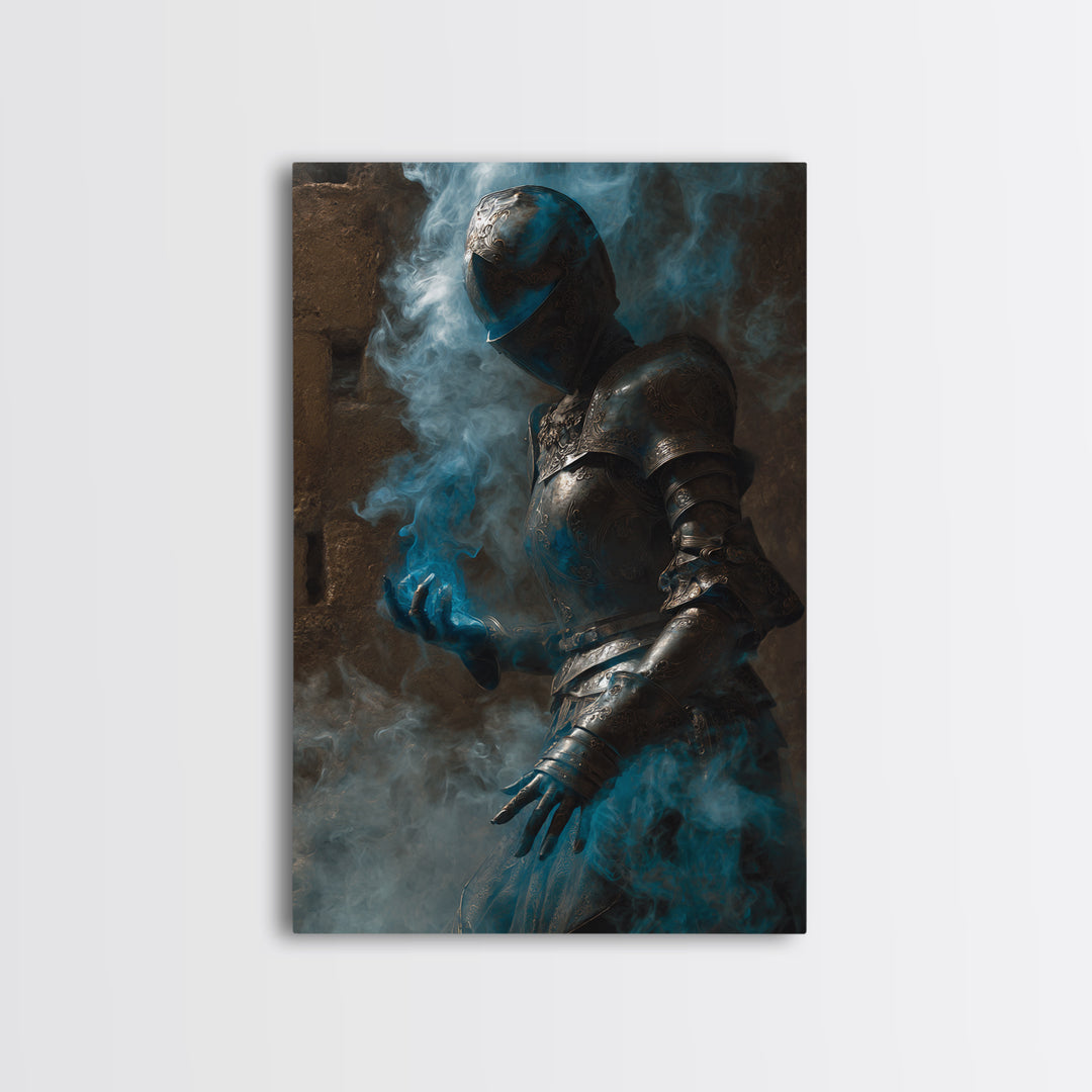 The Spectral Knight, Dark Symbolist Art, Vertical Wall Art, Dark Halloween Decor, Canvas Print, Halloween Wall Art