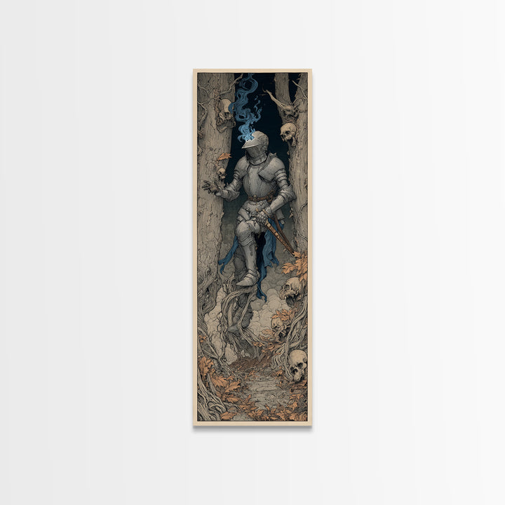The Spectral Knight, Gothic Storybook Art, Tall Narrow Wall Art, Gothic Horror Wall Art, Framed Canvas Print, Halloween Wall Art
