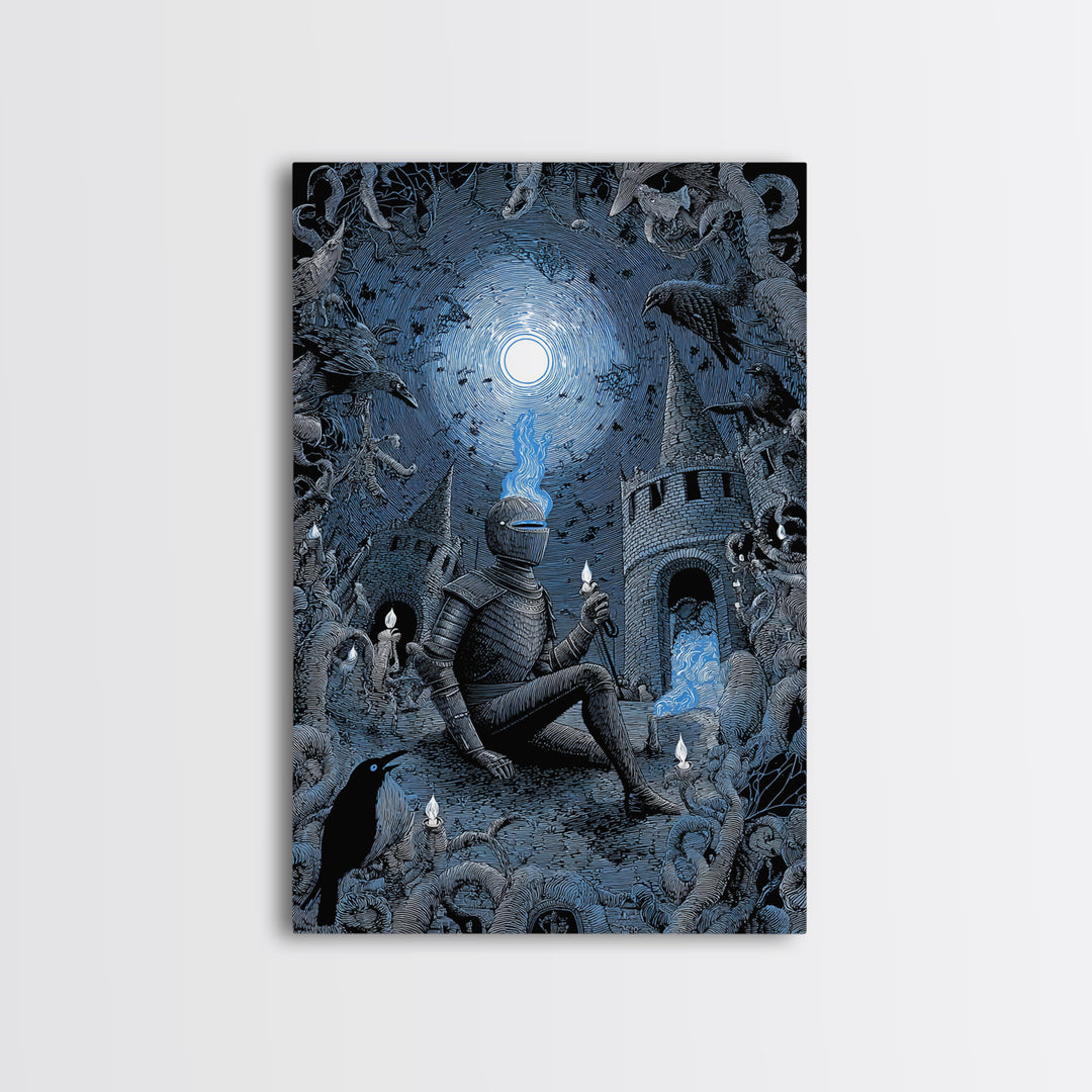 The Spectral Knight, Victorian Macabre Art, Vertical Wall Art, Gothic Horror Wall Art, Framed Canvas Print, Halloween Wall Art