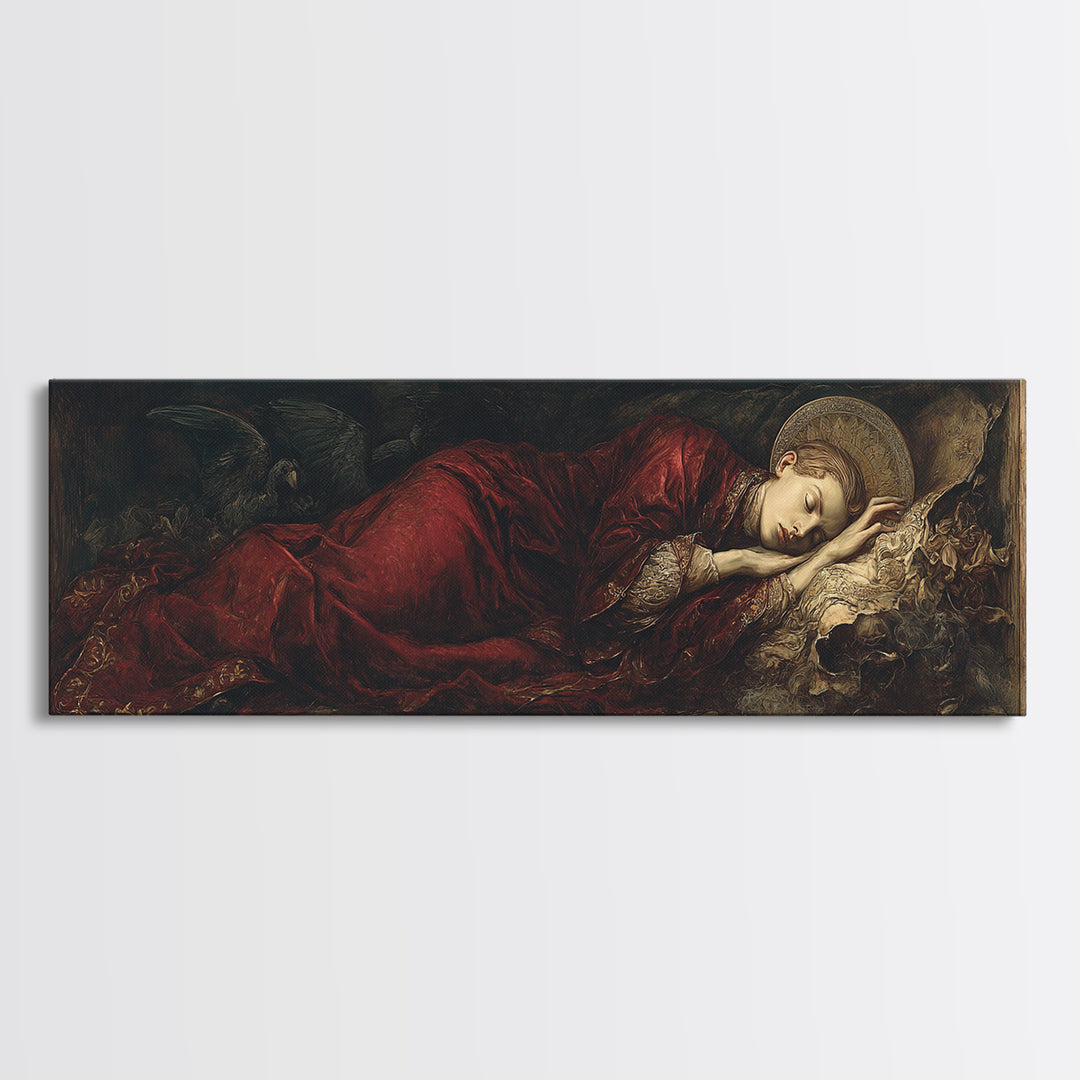 The Coffin Sleeper, Dark Renaissance Art, Extra Wide Wall Art, Gothic Horror Wall Art, Framed Canvas Print, Halloween Wall Art