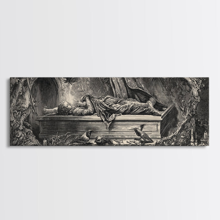 The Coffin Sleeper, Renaissance Engraving Art, Extra Wide Wall Art, Gothic Horror Wall Art, Canvas Print, Halloween Wall Art